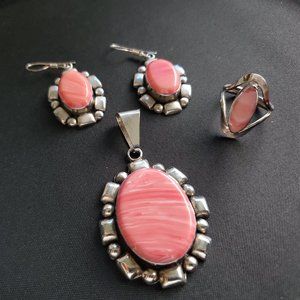 Burnt Mexican 925 Silver Earrings, Pendant & Ring